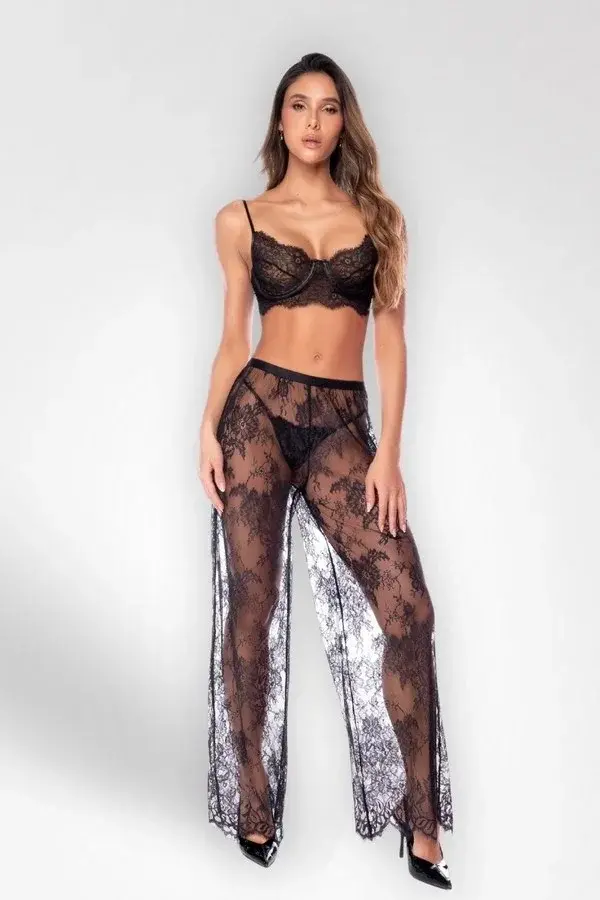 3-piece lace set with palazzo pants