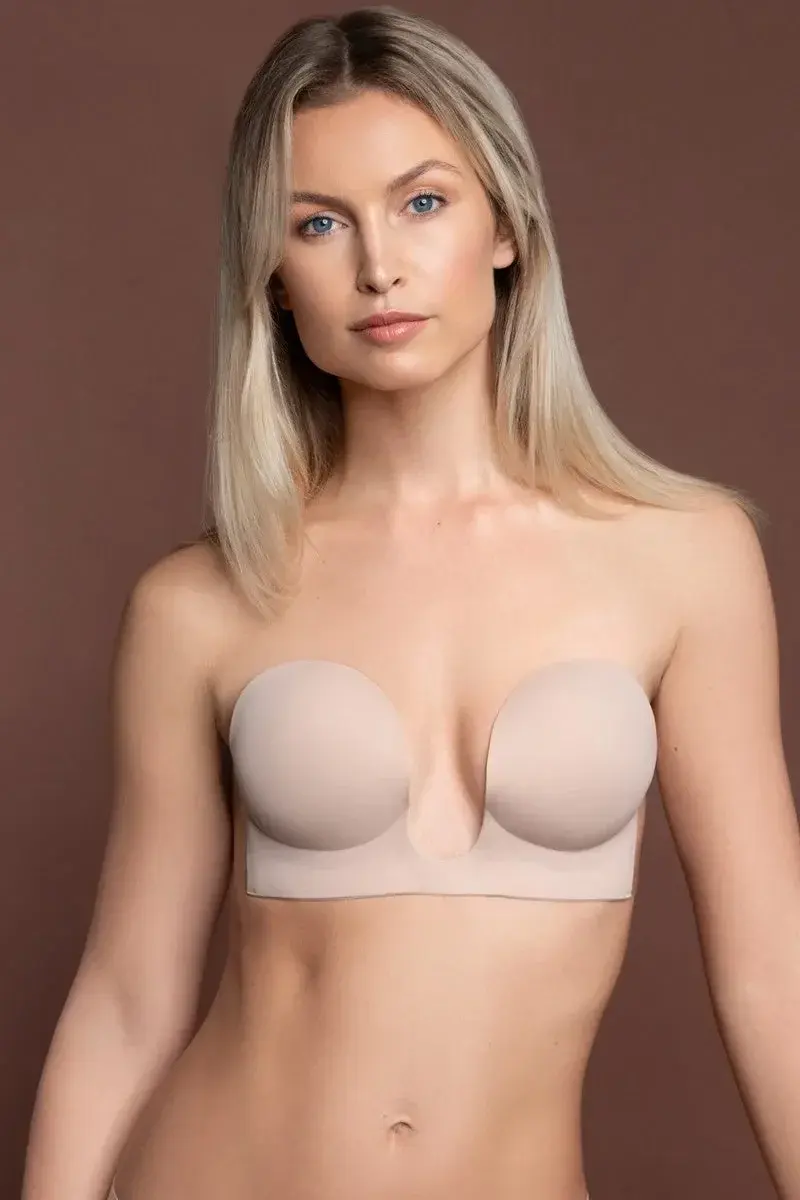 Beige seamless adhesive bra
