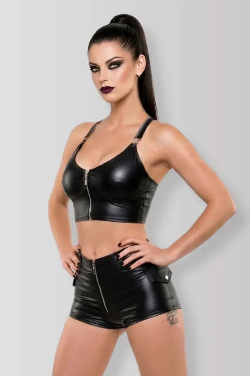 Black wetlook crop top