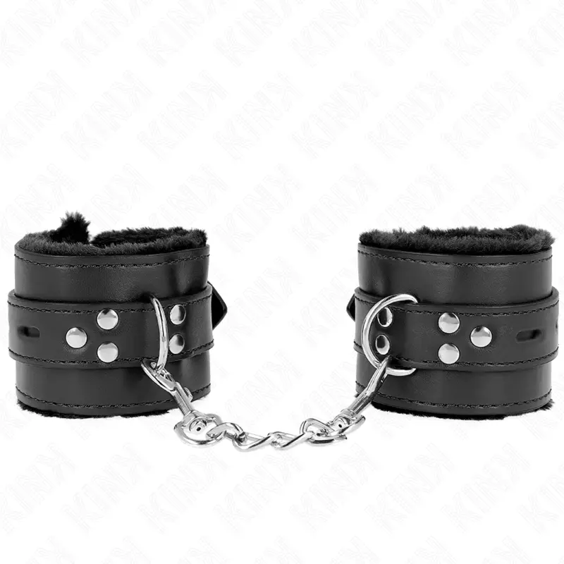 Bracelets BDSM Doublés Fourrure Noirs Réglables - KINK