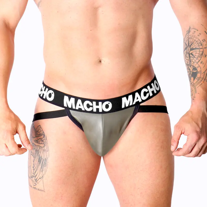 MACHO - JOCKSTRAP MX27GR CUIR GRIS BEIGE
