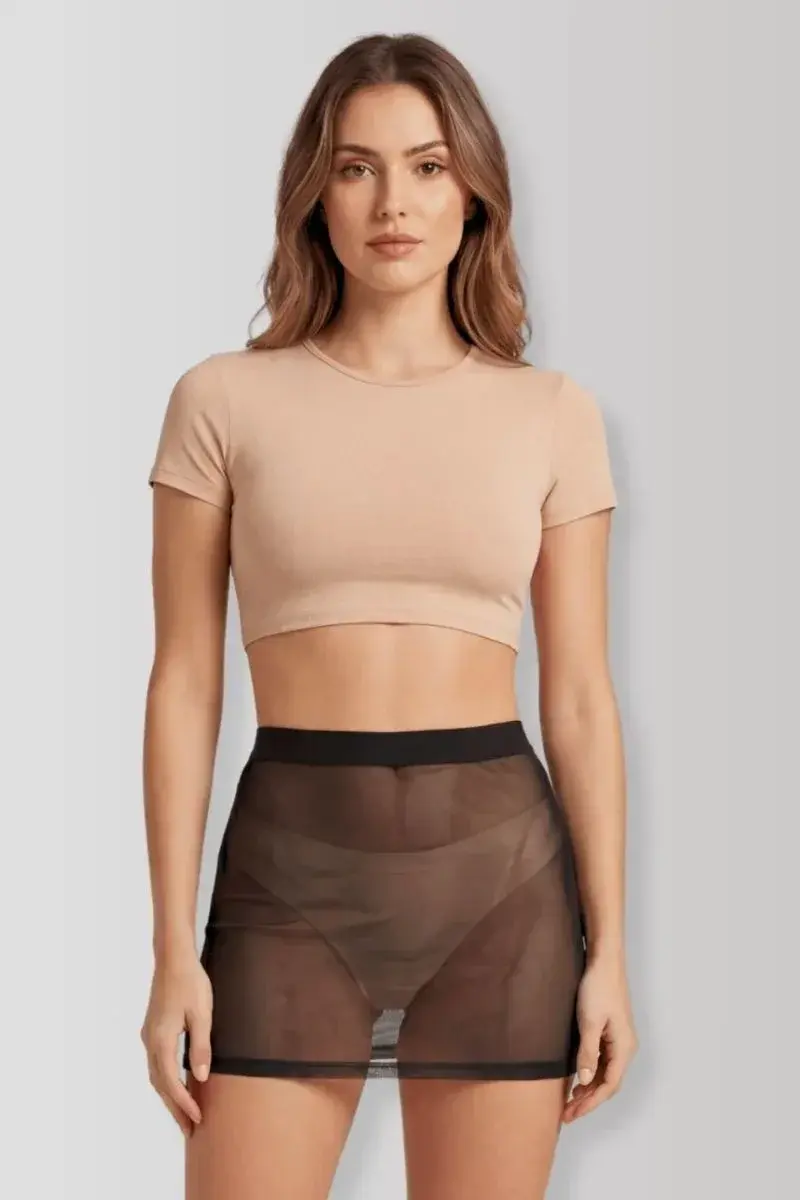 Maya black mesh mini skirt