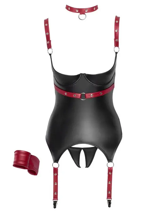 Open wetlook wasp-waisted corset