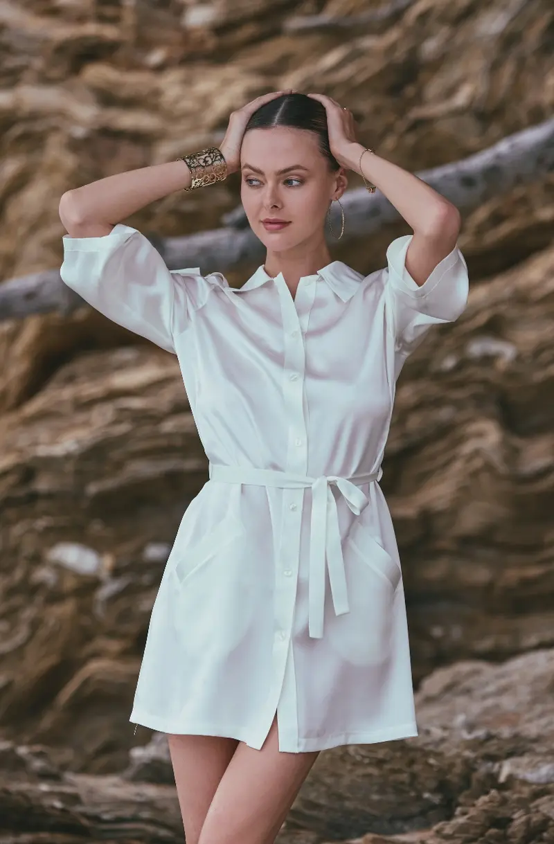 Robe chemise Artémis en soie blanche