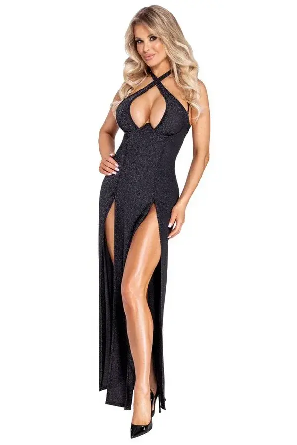 Robe longue brillante noire