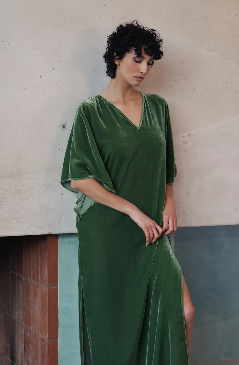 Robe longue Bruna en velours vert